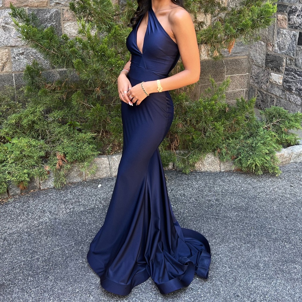 Navy key hole one shoulder navy gown